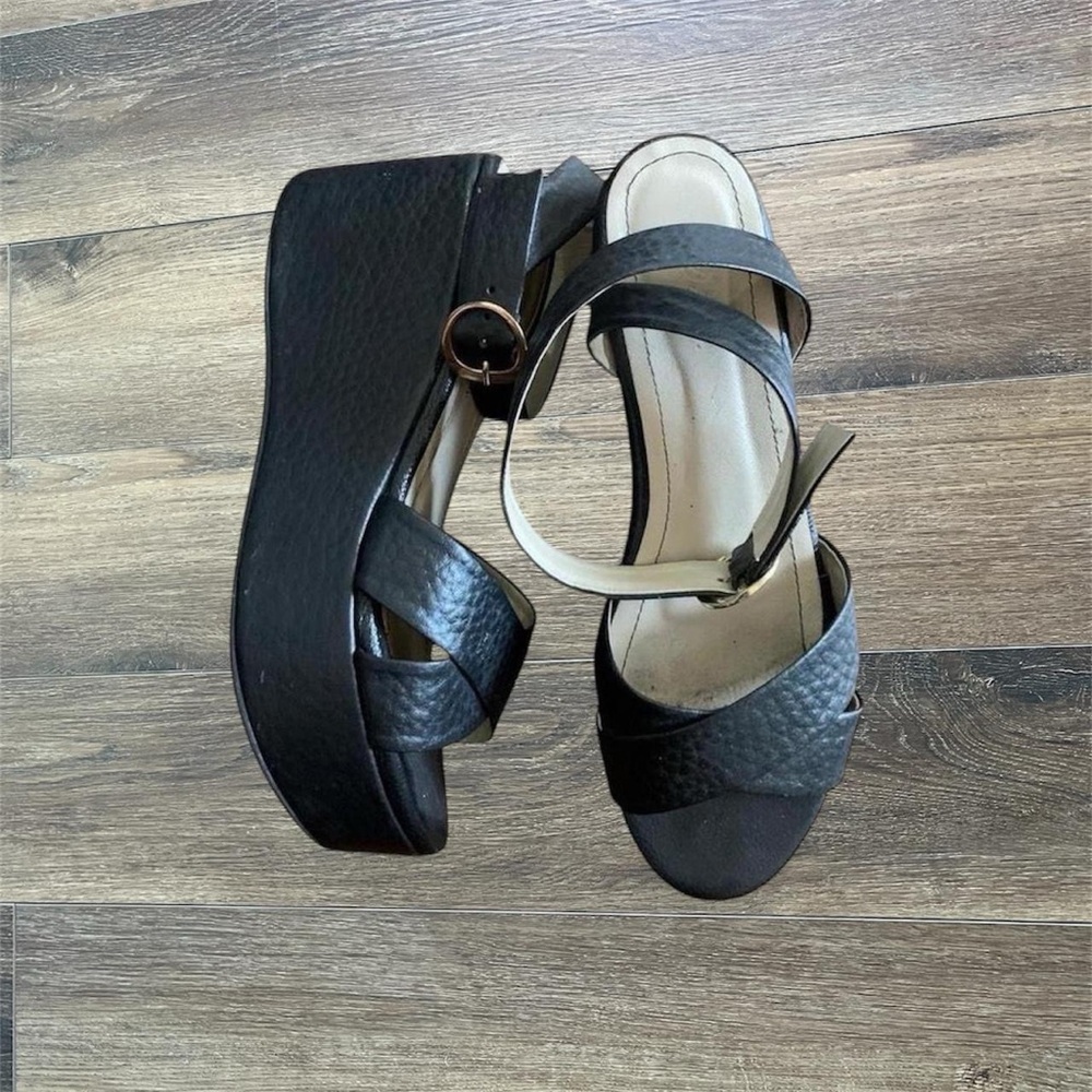 Custom platform black leather strappy sandals